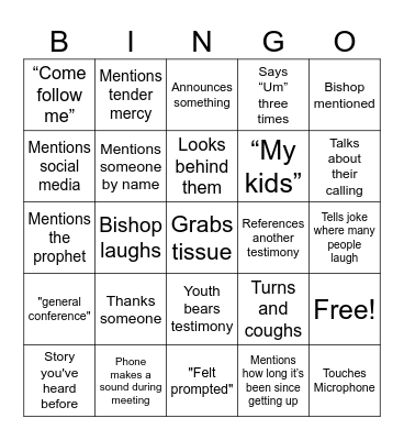 Fast Sunday Bingo Card