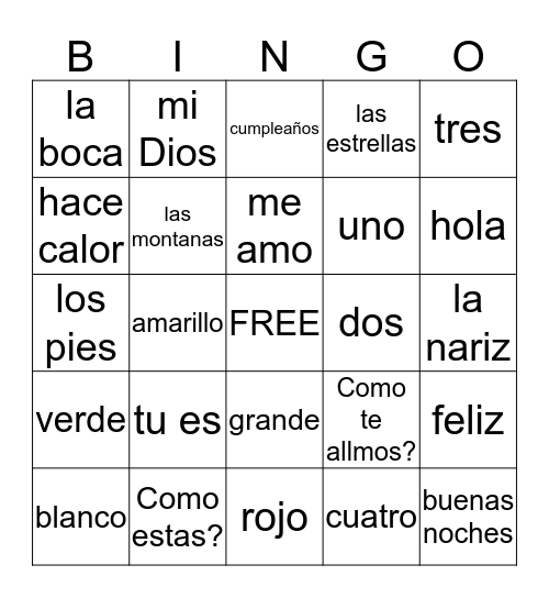 Espanol BINGO Card