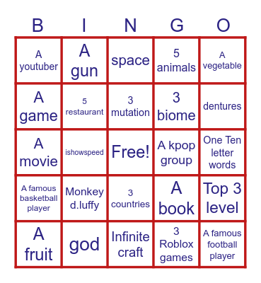 infinite craft Bingo Card