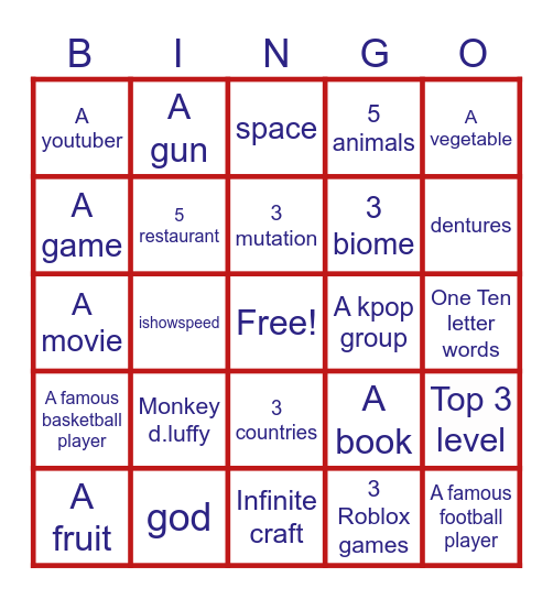 infinite craft Bingo Card