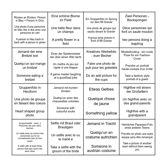 Photo Bingo Card