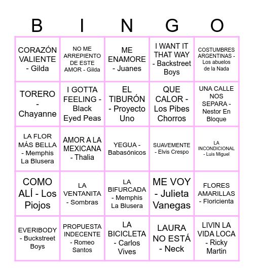 Mis 50 - Georgina Bingo Card