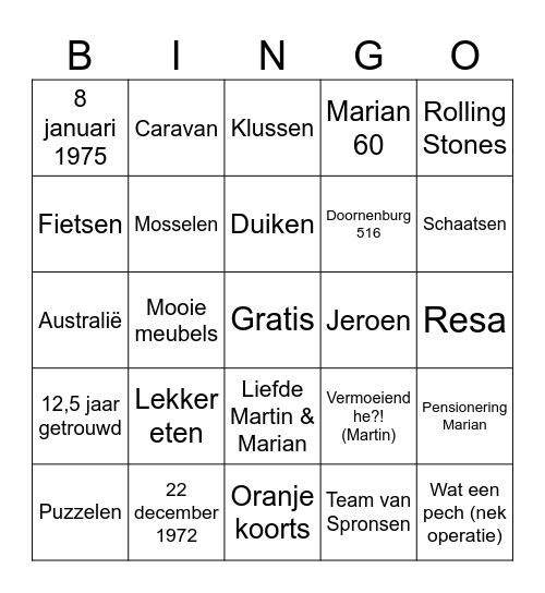 Hoera! Samen 155 jaar Bingo Card