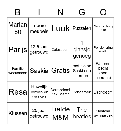 Hoera! Samen 155 jaar Bingo Card