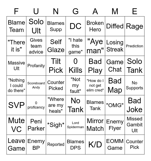 Rivals Session Bingo Card