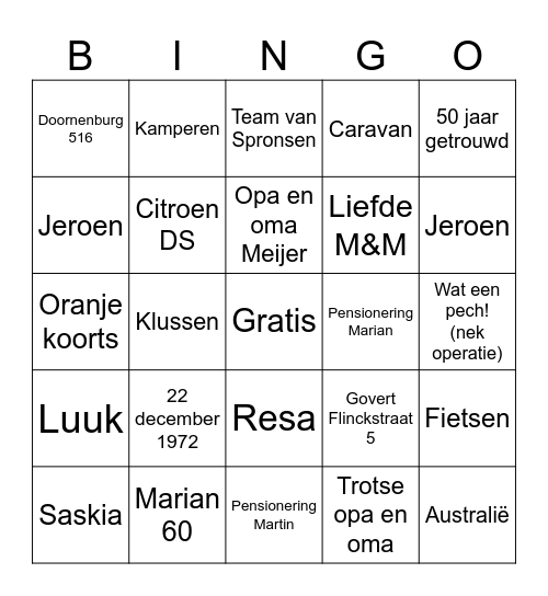 Hoera! Samen 155 jaar Bingo Card