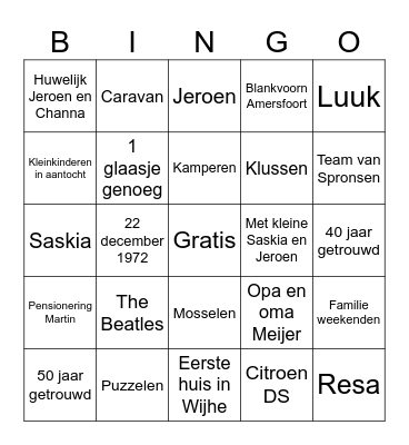 Hoera! Samen 155 Bingo Card