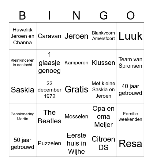 Hoera! Samen 155 Bingo Card