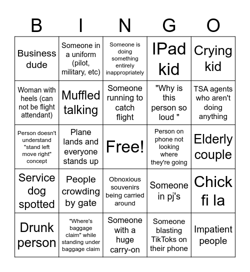Airport Bingo Card