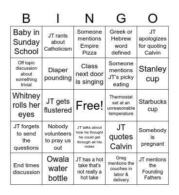 JT/Sunday School Bingo Card