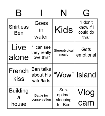 Ben Fogle Bingo Card