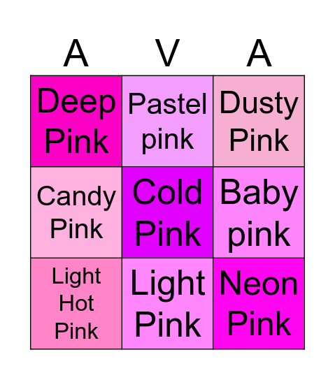 Ava is Pink 🩷  * Bingo Card