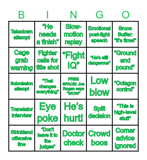 UFC 328 Bingo Card