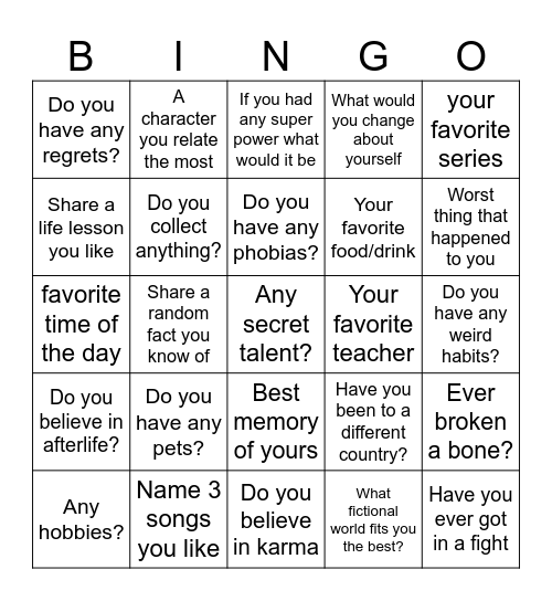 Untitled Bingo Card