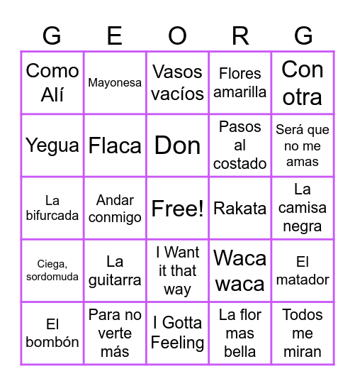 💜Mis 50💜 Bingo Card