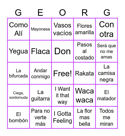 💜Mis 50💜 Bingo Card