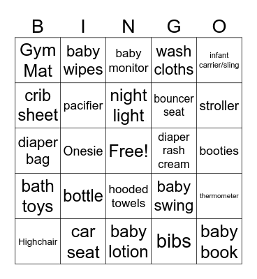 Baby Shower Bingo Card