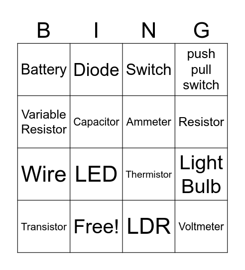Electronics Symbols Bingo Card