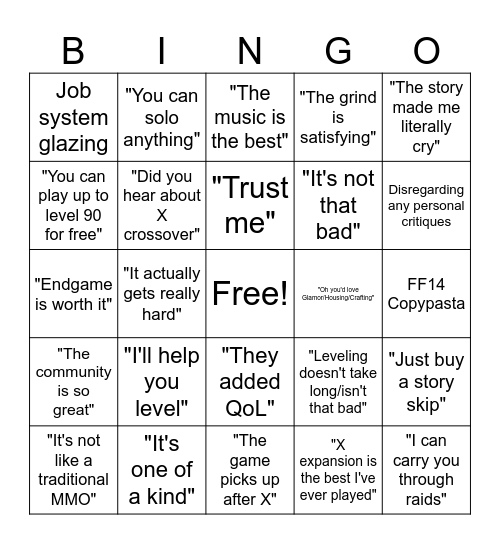 FF14 Player Bingo Card