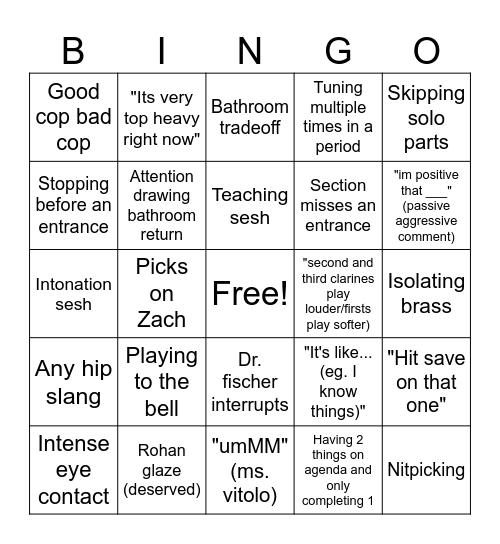 Band Bingo Board Bingo Card