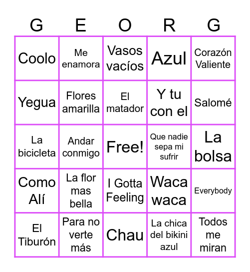 💜Mis 50💜 Bingo Card