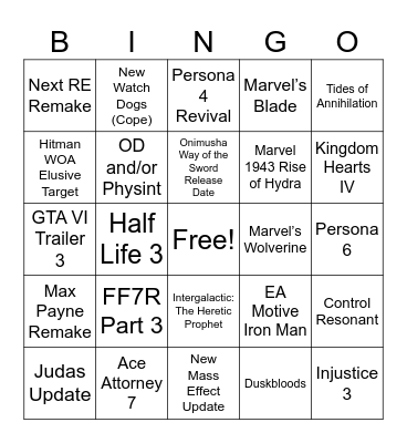 SGF 2026 Bingo Card