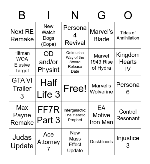 SGF 2026 Bingo Card
