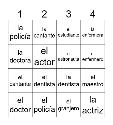 Las Profesiones Bingo Card