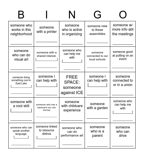 Meet your neighbors Bingo Card
