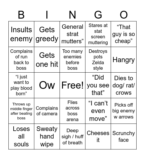 Backseat bingo Card