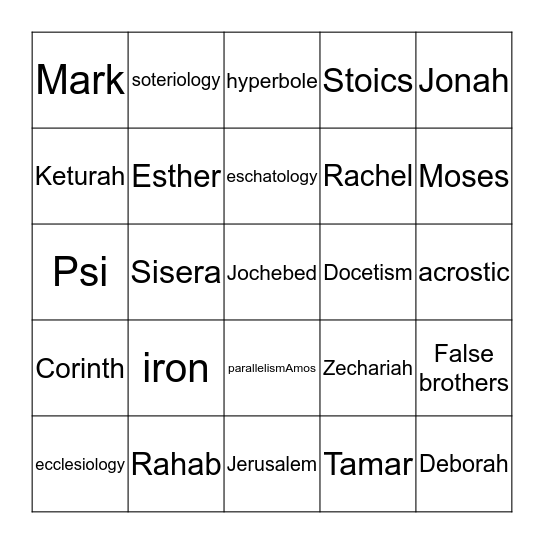 Bible Bowl Bingo Card