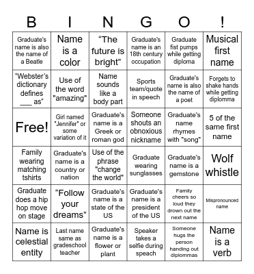 Graduation Bingo Card