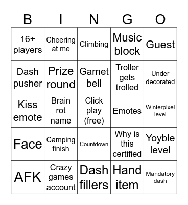 Goober dash bingo Card
