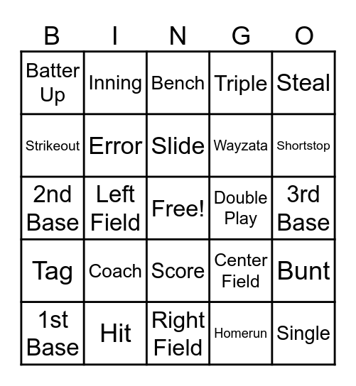 Softball Bingo Card