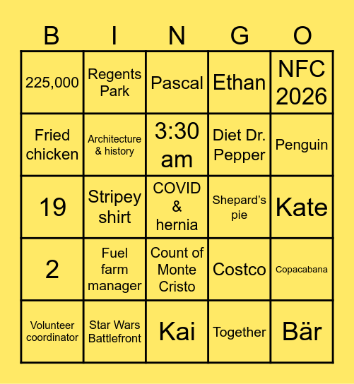 Kate & Pascal Bingo Card
