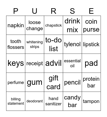 What's in Your Purse? Bingo Card