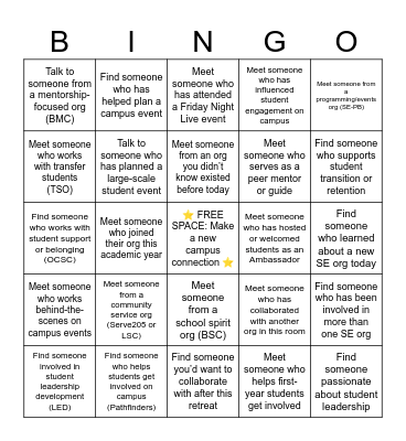 Student Engagement Networking Bingo Card