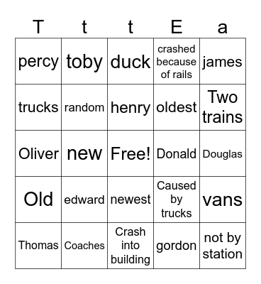 thomas and friends crashes Bingo Card