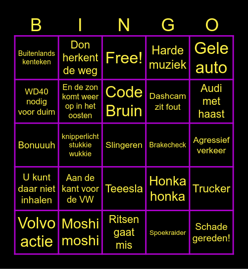 Honda civic vs Peugeot 207 Bingo Card