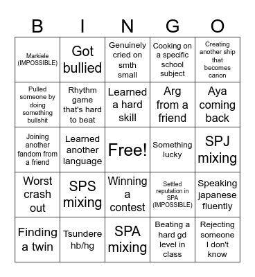2026- 2027 school year bingo Card