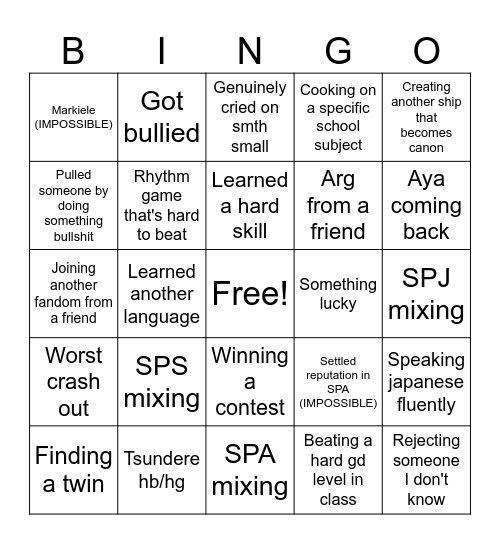 2026- 2027 school year bingo Card