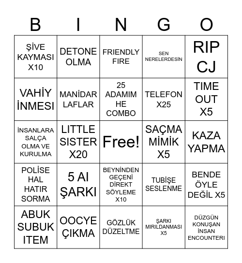BURAK OYUNDA VIDEO Bingo Card