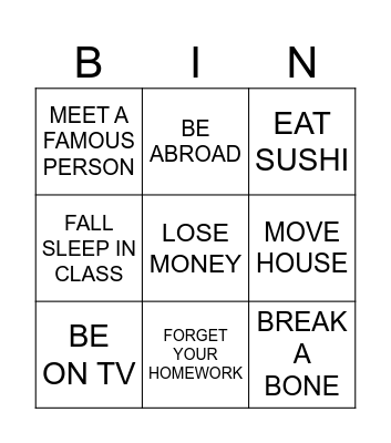 EXPERIENCES BINGO Card