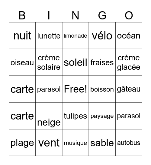 les vavances Bingo Card
