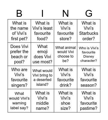 Vivi Bingo Card