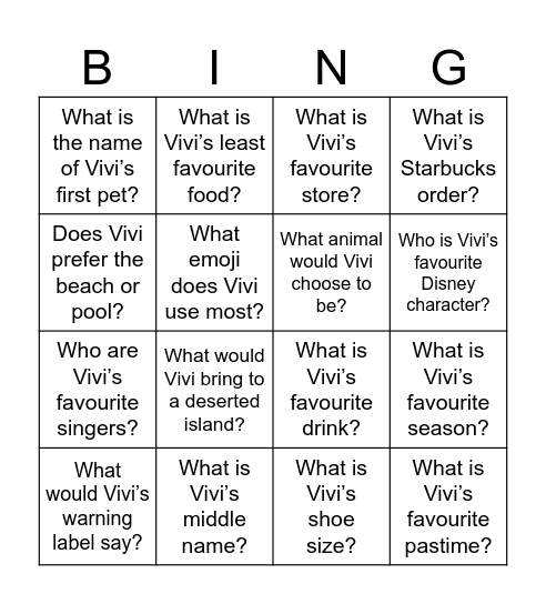 Vivi Bingo Card
