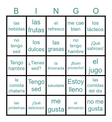 Comidas, bebidas & expresiones (ESPA 7 U3) Bingo Card