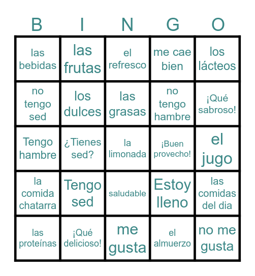 Comidas, bebidas & expresiones (ESPA 7 U3) Bingo Card