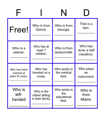 Find Me- Getting to Know My Family-1 Bingo Card