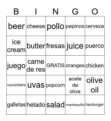 Comida/Food Bingo Card